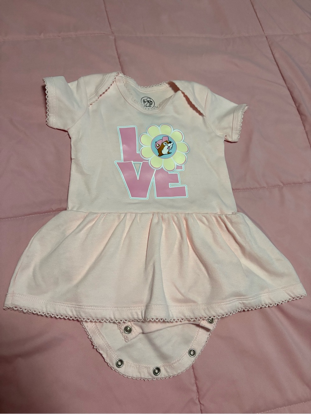 Baby Pink 'LOVE' Peplum Onesie Dress